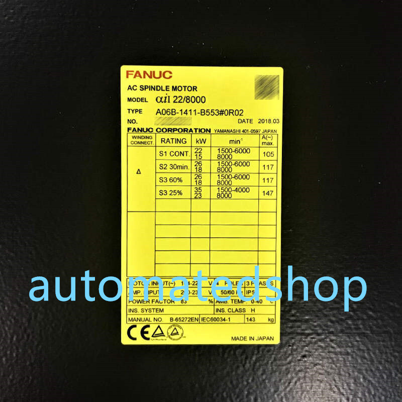 Fanuc A06B-1411-B553#0R02 Spindle Motor Via DHL or FedEx