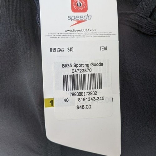 SPEEDO Black Blue Gray Stiped One Piece Performance Swimsuit size 14 - Picture 9 of 14