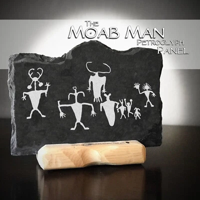 Moab Man Petroglyphs Rock Art Panel Ancient Anasazi Pueblo Engraved on Blk Slate
