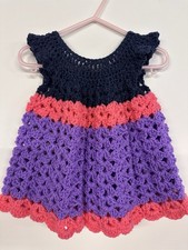 New Handmade Crochet Cute Purple Blue Baby Girl Dress 6-12 months Colorful