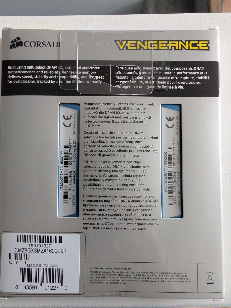 Barrette Mémoire Corsair 8 Go (2x4 Go) DDR3 1333 MHz Pour PC Portable - SO-DIMM Neuve