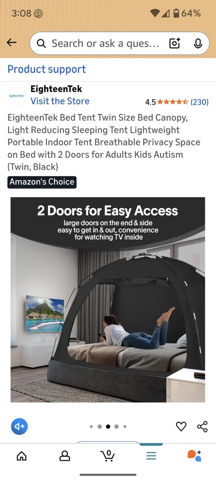 Toldo cama emergente privacidad tamaño doble toldo unisex Foto 3 de 4