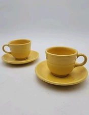 2 Fiesta Yellow Cup & Saucer Homer Laughlin Fiestaware Ceramic YYC & YYD