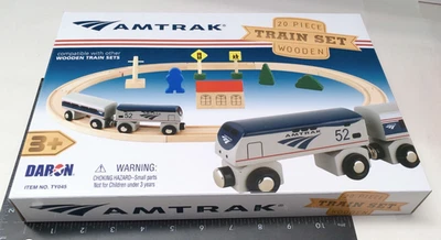 Amtrak 20-Piece Wooden Train Set Engine 52 Passenger Car Oval TY045 Daron NEW - Image 1 of 3