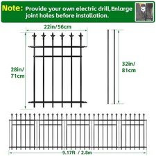 5-Pack Metal Garden Fence Panels Rustproof DIY Install Decorative Border Black