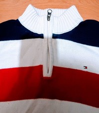 TOMMY HILFIGER RED WHITE BLUE STRIPED HALF ZIP SWEATER BOYS SIZE S 8-10 