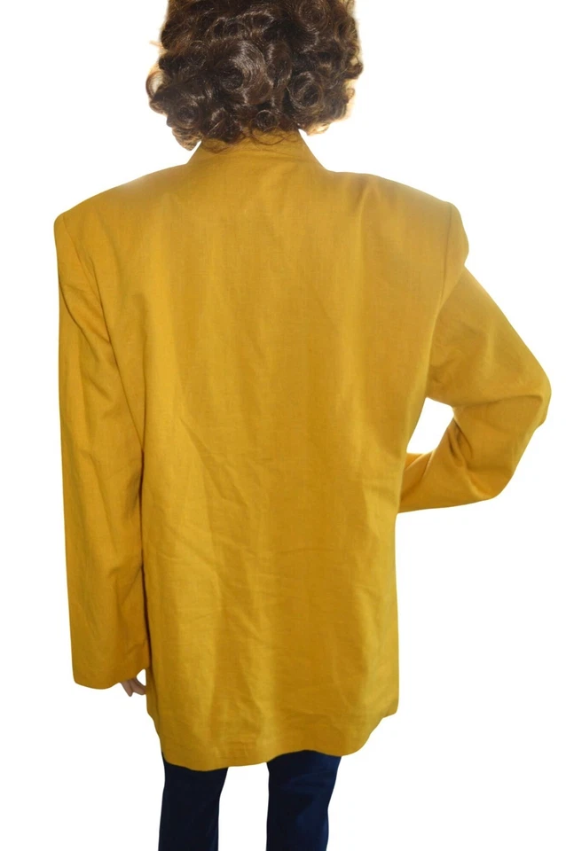 Blazer Adolfo Vintage Amarillo Mostaza Lino Algodón Doble Pecho Mujer Talla 14 Foto 4 de 4