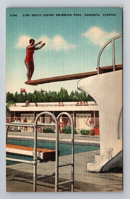 #ad #ad Sarasota FL Florida Lido Beach Casino Swimming Pool Antique Vintage Postcard $0.99