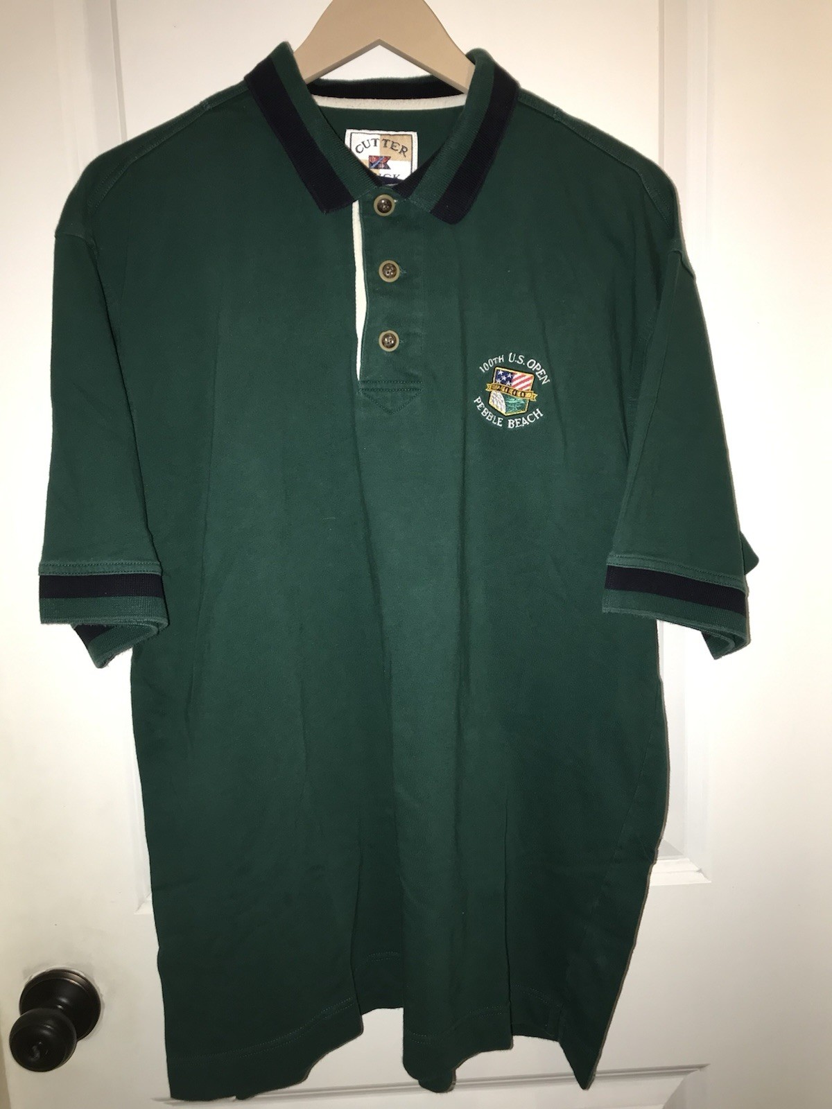 Vintage Pebble Beach Polo Shirt Mens Large Green 100th U.S. Open Embroidered
