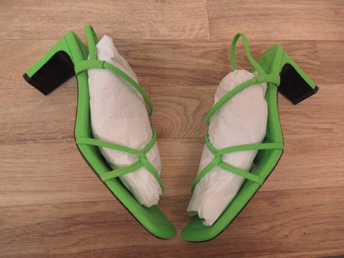 Sandro Neon Green Leather Heeled Squared Toe Sandals Womens 37 and 40