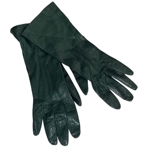Vintage Dark Green Leather Gloves Womens 6.5 Soft Thin Forest Hunter Green 80s
