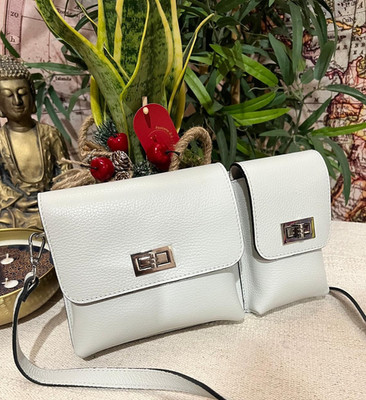 Bag Handbag Clutch Fanny Pack Ice White Ladies Girls GENUINE LEATHER