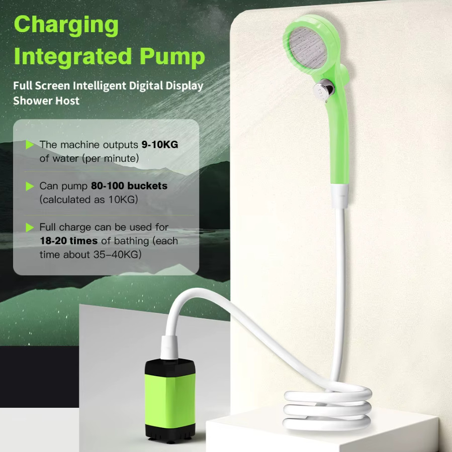 Pompe de douche portable camping rechargeable USB avec écran LCD bleu - 2