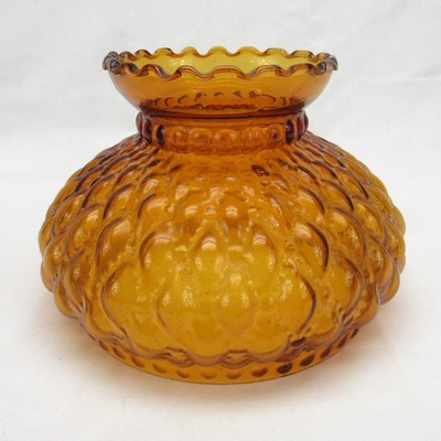 Amber Glass small Hurricane oil Lamp Shade vintage diamond quilted 5.75'' fitter