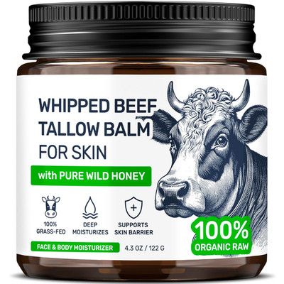 Beef Tallow for Skin   Grass Fed Whipped Tallow and Honey Balm, Face and Body Mo