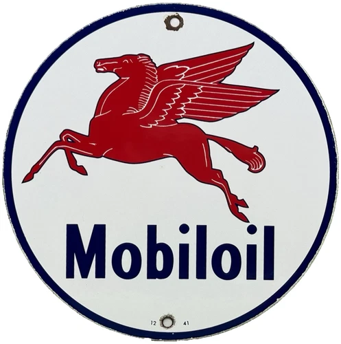 VINTAGE MOBILOIL PORCELAIN SIGN DEALERSHIP GAS STATION MOBIL MOTOR OIL PEGGY