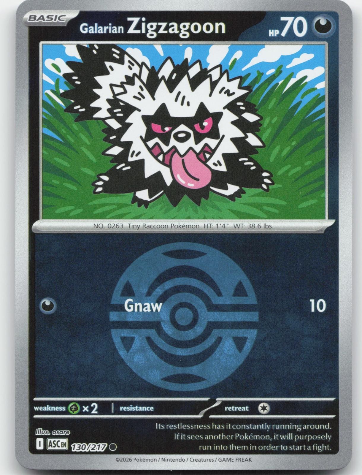 Galarian Zigzagoon (Dusk Ball) 130/217 Ascended Heroes Pokemon Reverse Holo NM
