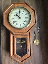 Rare Antique "schoolhouse" Style Wall Clock With A Striking Mechanism, From The