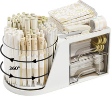 360  Rotating Desk Organizer with 2 Drawer, Desktop Rotating Pen Holder with 6 S