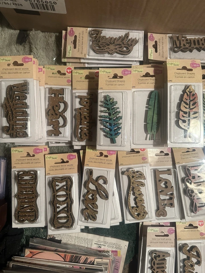 Palabras y baratijas cuadradas para artesanos, conglomerado decoración, 3 piezas, corte láser, paquetes NUEVOS (175) Foto 4 de 4