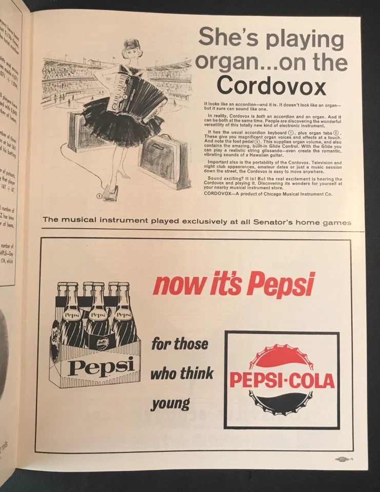 1964 Washington Senators Game Program & Scorecard MLB Baseball Souvenir AL NICE! - Image 3 of 4