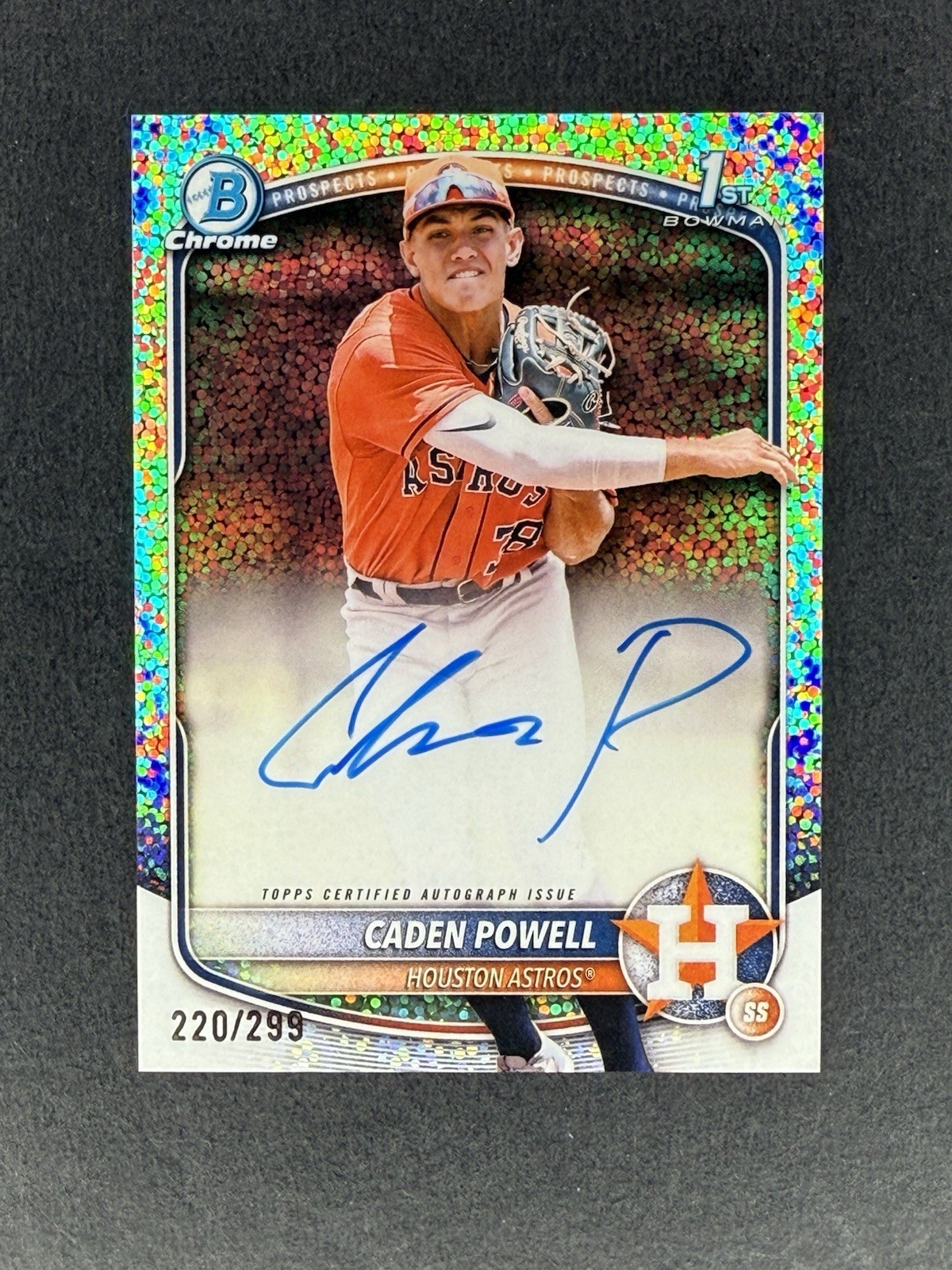 2025 Bowman Chrome Caden Powell Prospect 1st Auto /299 Speckle Astros