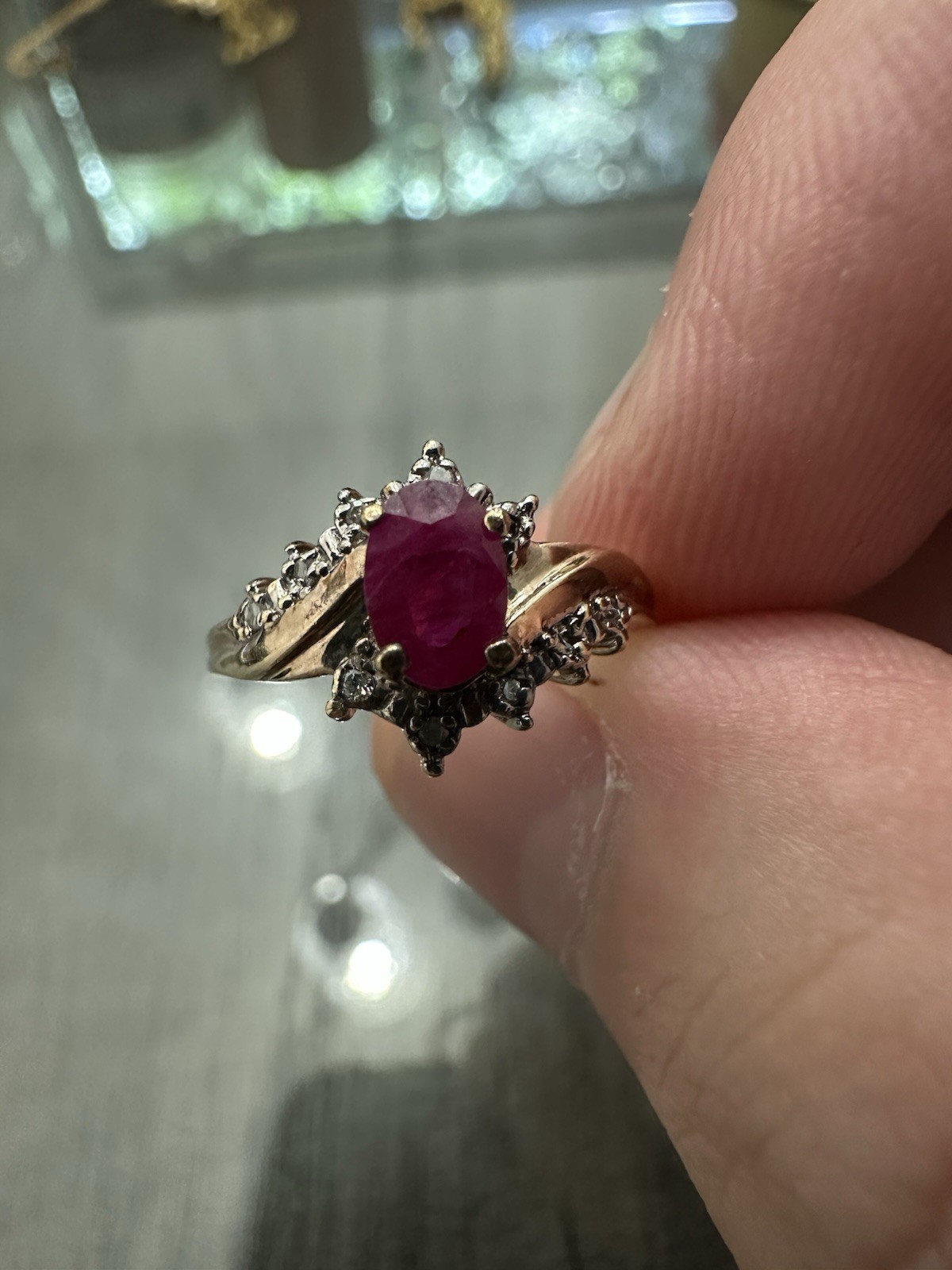Solid 10k Yellow Gold Natural Ruby Diamond Ring S… - image 2