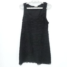 Free People Tank Dress Womens Medium Black Sleeveless Textured Ruffle Going Out