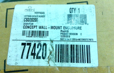 Box Hoffman Nvent CSD20208 Concept Wall Mount Enclosure Electrical Panel Box