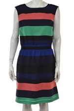 Ann Taylor LOFT Womens Dress Size S Blue Striped Sheath Knee Length Sleeveless