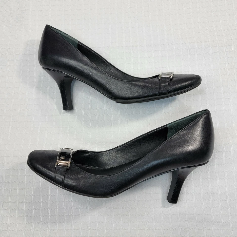 Zapatos de salón Ralph Lauren para mujer talla 9 negros con hebilla plateada RL Foto 4 de 4