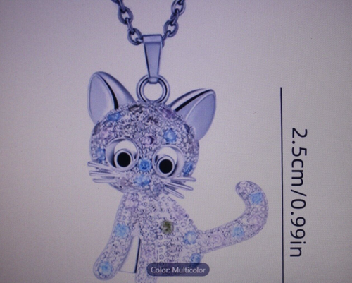 Lindo Collar Colgante de Estrás Gato Gatito con Cadena Regalo Niñas Mujeres Nuevo en Paquete - Imagen 6 de 6