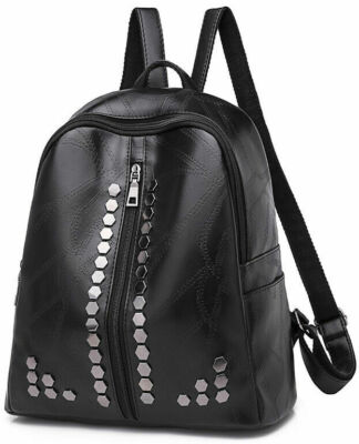 Rucksack für Damen in Schwarz, Lederoptik mit Nieten TAGESRUCKSACK