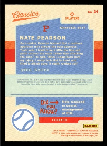 2021 Panini Chronicles - Classics Nate Pearson #24 (RC) - Picture 2 of 2