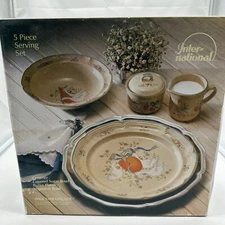 New International 8868 Marmalade Creamer Sugar Bowl Platter 5 PC Serving Set