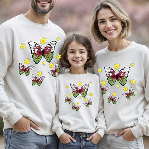 Wales Butterfly Daffodils Saint Davids Day Sweatshirt Cymru Flag Jumper #STDD - Picture 9 of 34