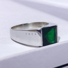 Emerald Square Cut Gemstone With 925 Sterling Silver Ring For Men's 947