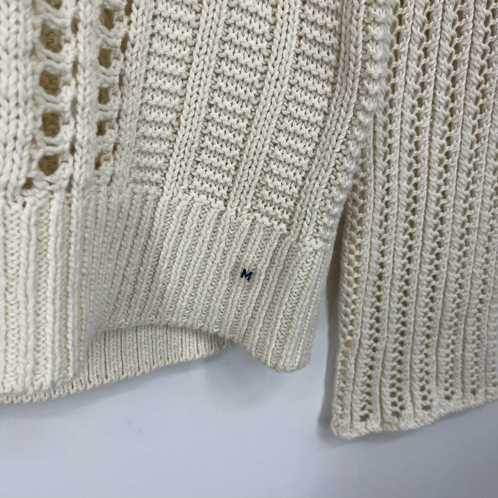 OFF WHITE Felpa con cappuccio American Eagle all'uncinetto donna taglia M panna maglia pullover Y2K nuova con etichetta