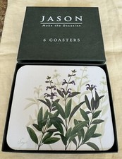 JASON Coasters Set of 6 Rectangular Cork Back HERBS FLOWERS - NEW IN BOX