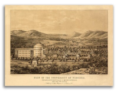 University of Virginia 1856 Historic Panoramic Town Map - 24x32