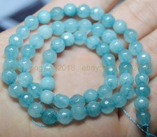 6mm Light Blue Faceted Aquamarine Gemstone Round Loose Beads 15"