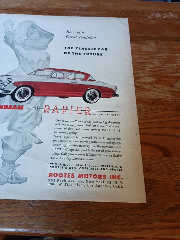 Pinza Sunbeam 1956-1957 ~ raro original "coche rosa" anuncio impreso Foto 3 de 3