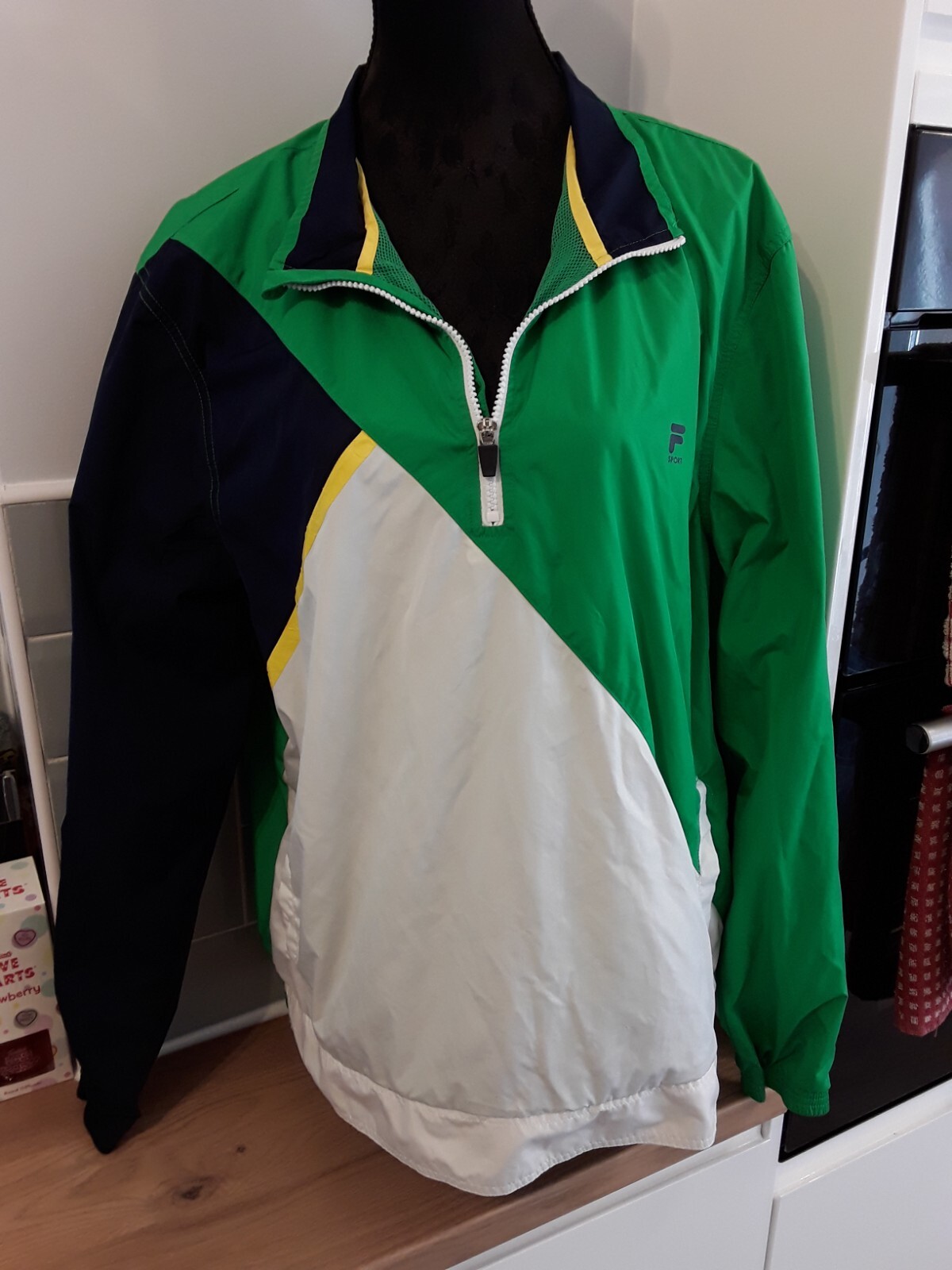 Giacca a vento Fila Sports uomo verde bianco blocco colore regata 1 4 zip golf XL