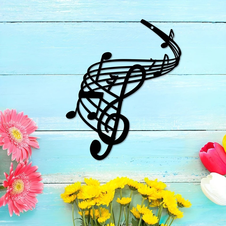Music Notes Wall Art Metal Wall Decor, Black Wall Signs, Hanging