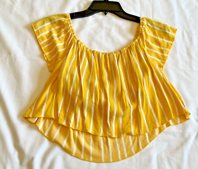 Off the Shoulder Crop Top w/Shelf Bra Yellow Stripe Size Large Forever 21