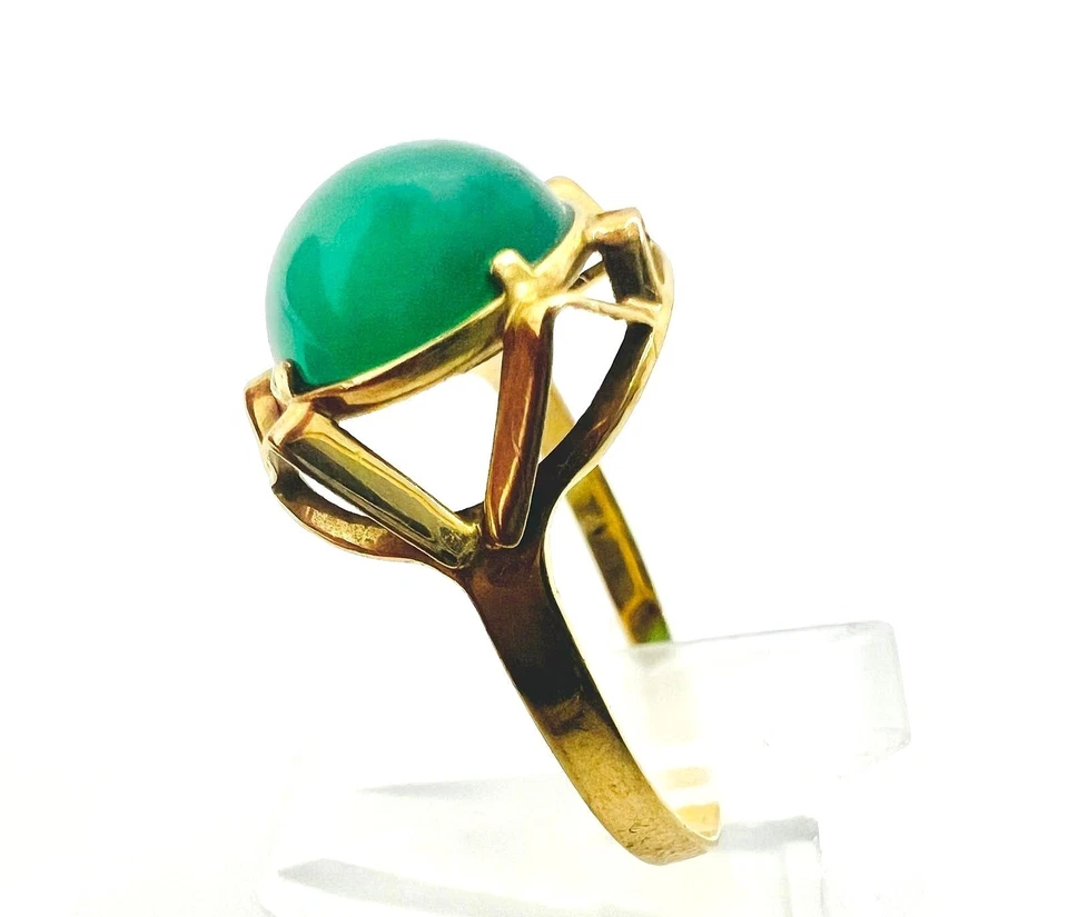 Vintage Ring 333 Gold mit grünem Chalcedon Cabochon, Größe 62/ 10 Chalzedon - Bild 4 von 4