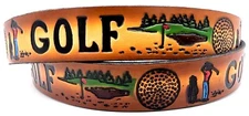 GOLF SPORT EMBOSSED GENUINE COWHIDE LEATHER BELT USA MADE