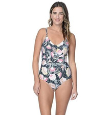 Jantzen L123101 Women  s Black Floral Reef Gloria One-Piece Swimsuit Size 14