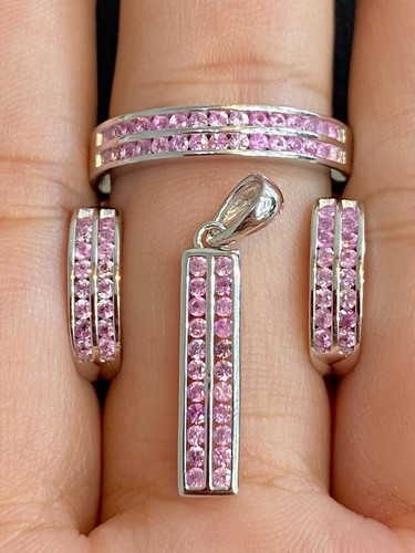 NATURAL PINK SAPPHIRE SET STERLING SILVER 925 RING EARRING PENDENTS - 第 1/14 張圖片