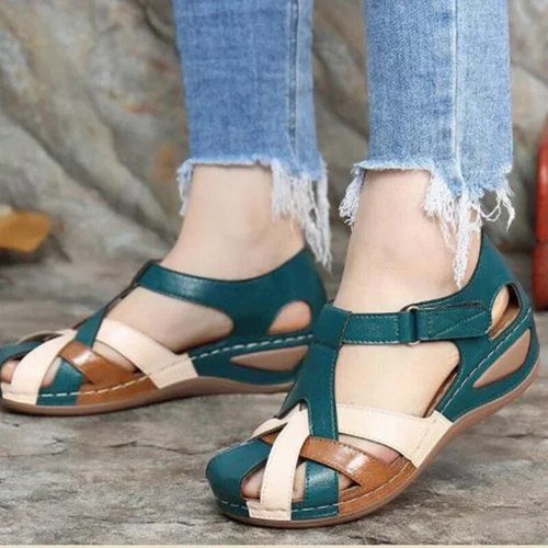 Womens Closed Toe Sandals Ladies Summer Ankle Strap Wedge Comfort Walking Shoes - Picture 3 of 28